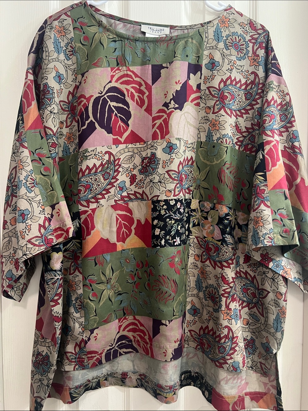 Tru Luxe Jeans Multi-Color Floral Patchwork blouse